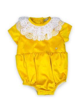 NWT Piccola Speranza Marigold Yellow Lace Ruffle Collar Bubble Romper Outfit 3m